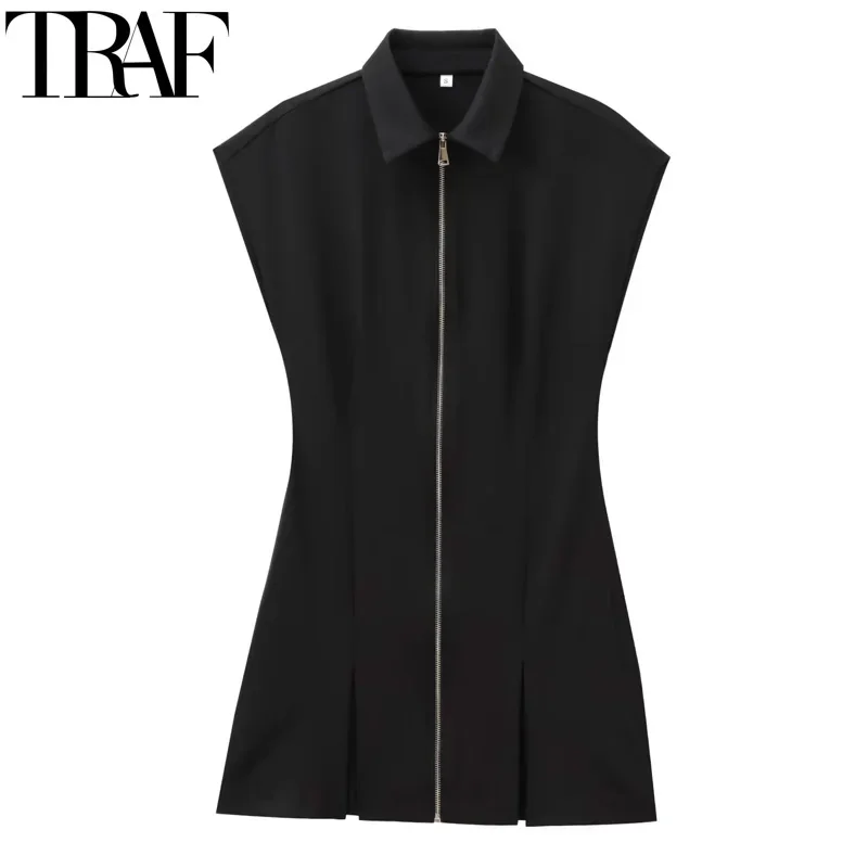 TRAF Sleeveless Mini Dress Woman Black Zipper Short Dresses for Women Holiday Summer Dress Woman 2024 Autumn Basic Dress Women