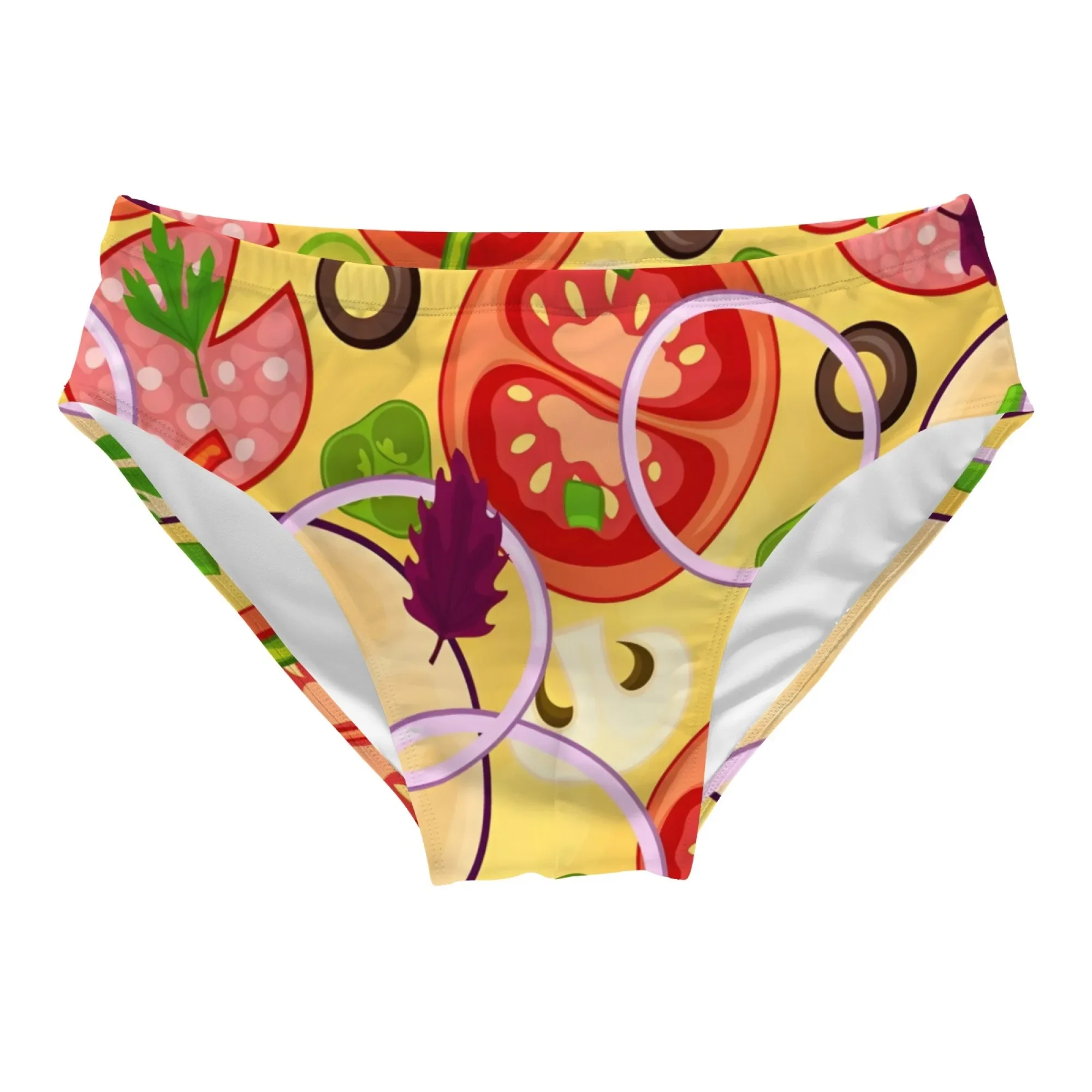 Cartoon Pizza Swim Trunks Stretchy Soft Skin-friendly Men's Triangle Swim Trunks Beach Carnivals Swim Bathing Stylish Swimsuit