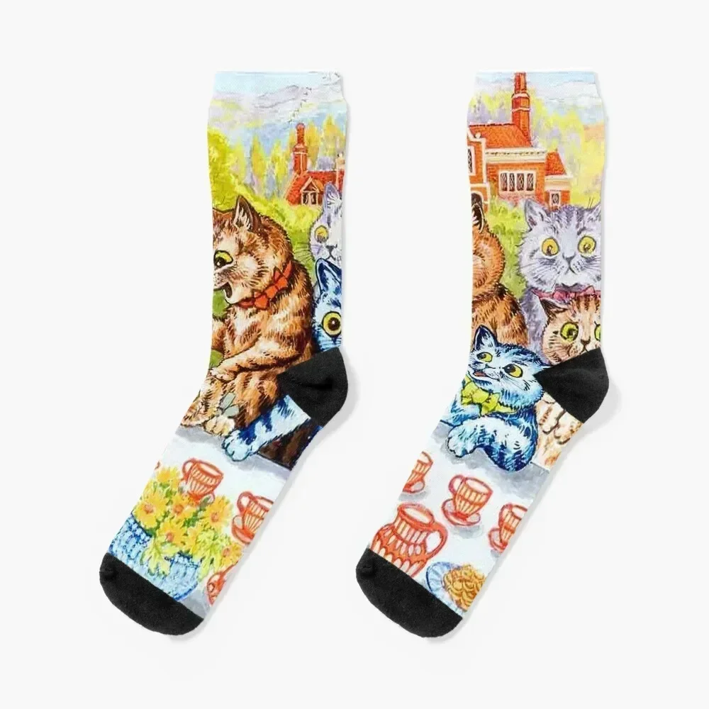 

CAT SOCIAL TEA PARTY : Vintage Louis Wain Abstract Print Socks golf Heating sock hiking Men's Socks Women's