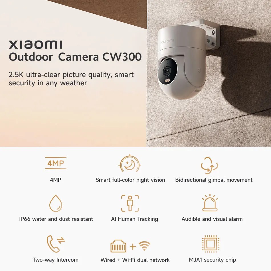 Imagem -02 - Global Version Xiaomi Outdoor Câmera Cw300 2.5k Ultra-clear Picture Quality Ip66 Water Resistant Smart Full-color Night Vision