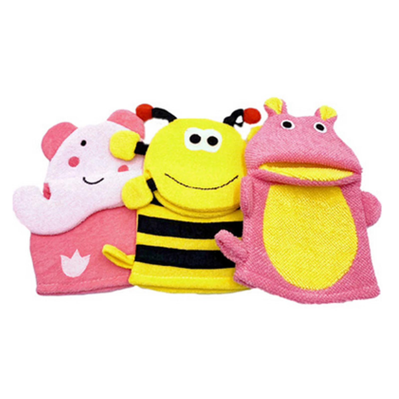 

3Pcs Baby Bath Sponge Gloves Cartoon Shower Scrubber for Newborn Toddler Kids Soft Loofah Mitts Comfortable Grip Easy Clean Rich