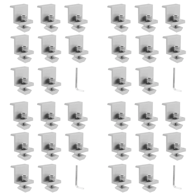 ABFS Solar Panel Mounting Brackets,32Pcs Aluminum Solar Panel End Clamp 30-45Mm Adjustable H, Solar Panel Mount