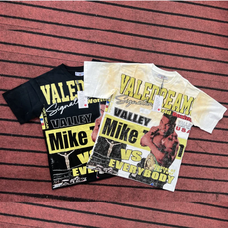

Vintage Valley T shirt Boxing Graphic Print T shirts High Quality Washed Color Crew Neck Short Sleeved Tops Casual Oversize Tees