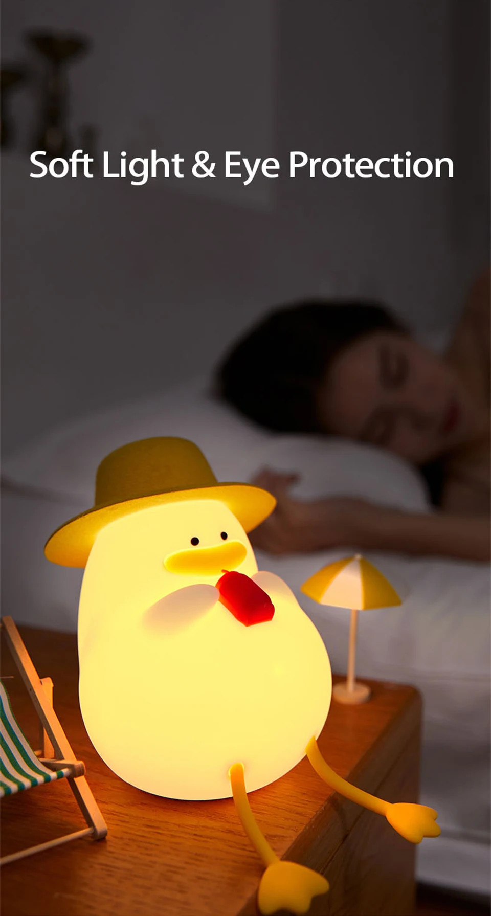 Rechargeable LED Night Light Duck Patting Silicone Lamp Cute Children Nightlights for Home Bedside Room Decor Birthday Gift