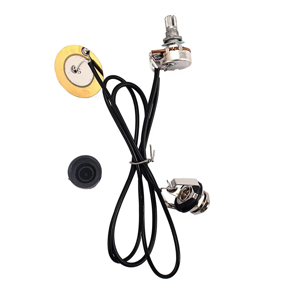 

1 set 27Mm Piezo Guitar Pickup B500K Potentiometer Transducer Prewired Amplifier Output Jack Round Acoustic Ukulele Cigar Box