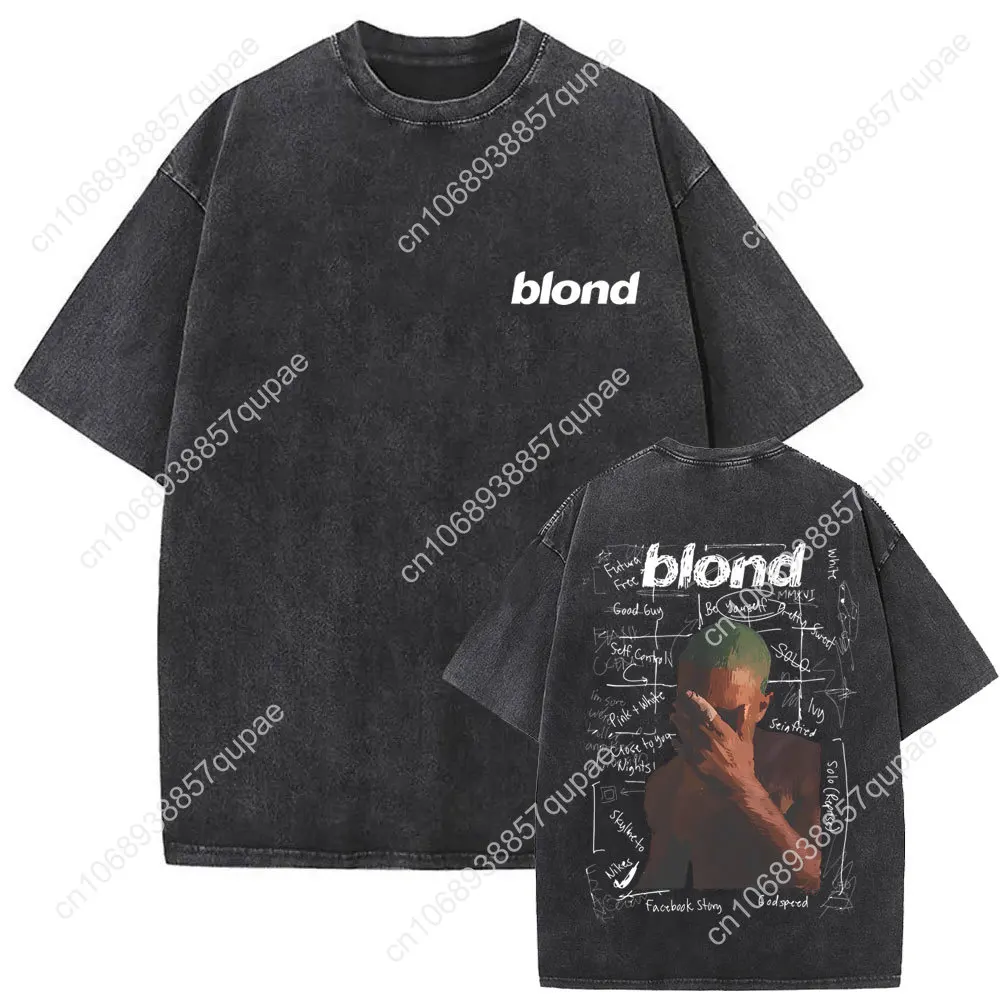 Washed Rapper Frank Vintage Oversized T Shirts Men Ocean Hip Hop Trend T Shirt Blond Pop Music T-shirts Male Fashion Streetwear