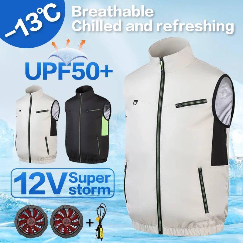 Sommer-Kühlwesten: Klimatisierte Anzüge für Damen und Herren, Aufladbare Kühlwesten, Outdoor-Sonnenschutz – Detail 3