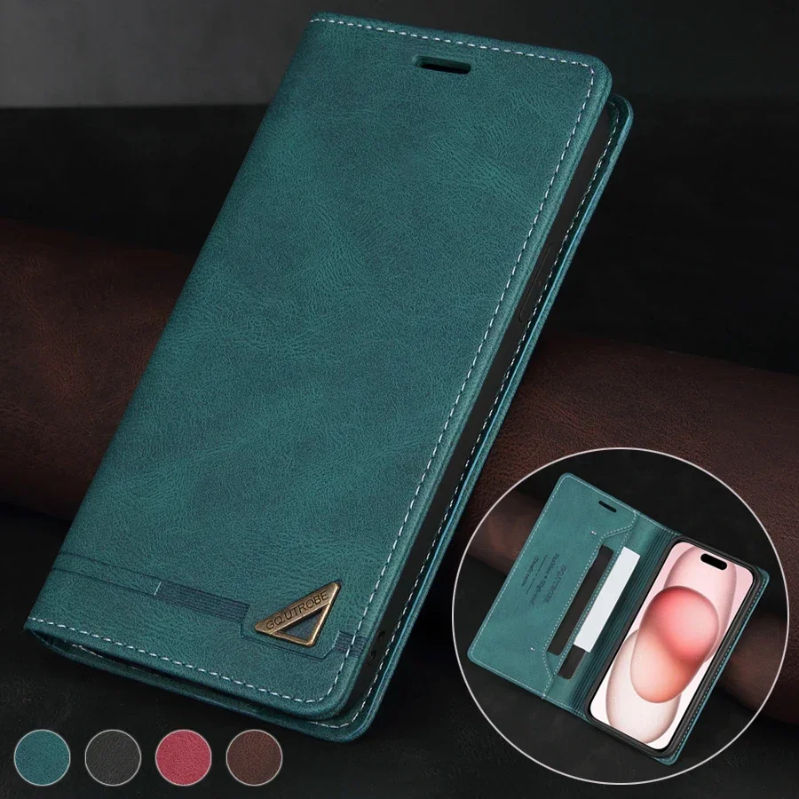 Wallet Anti-theft Brush Card Slot Magnetic Flip Leather Case For iPhone 16 Pro Max 15 Plus 14 13 Mini 12 11 SE 2022 X XR XS 8 7