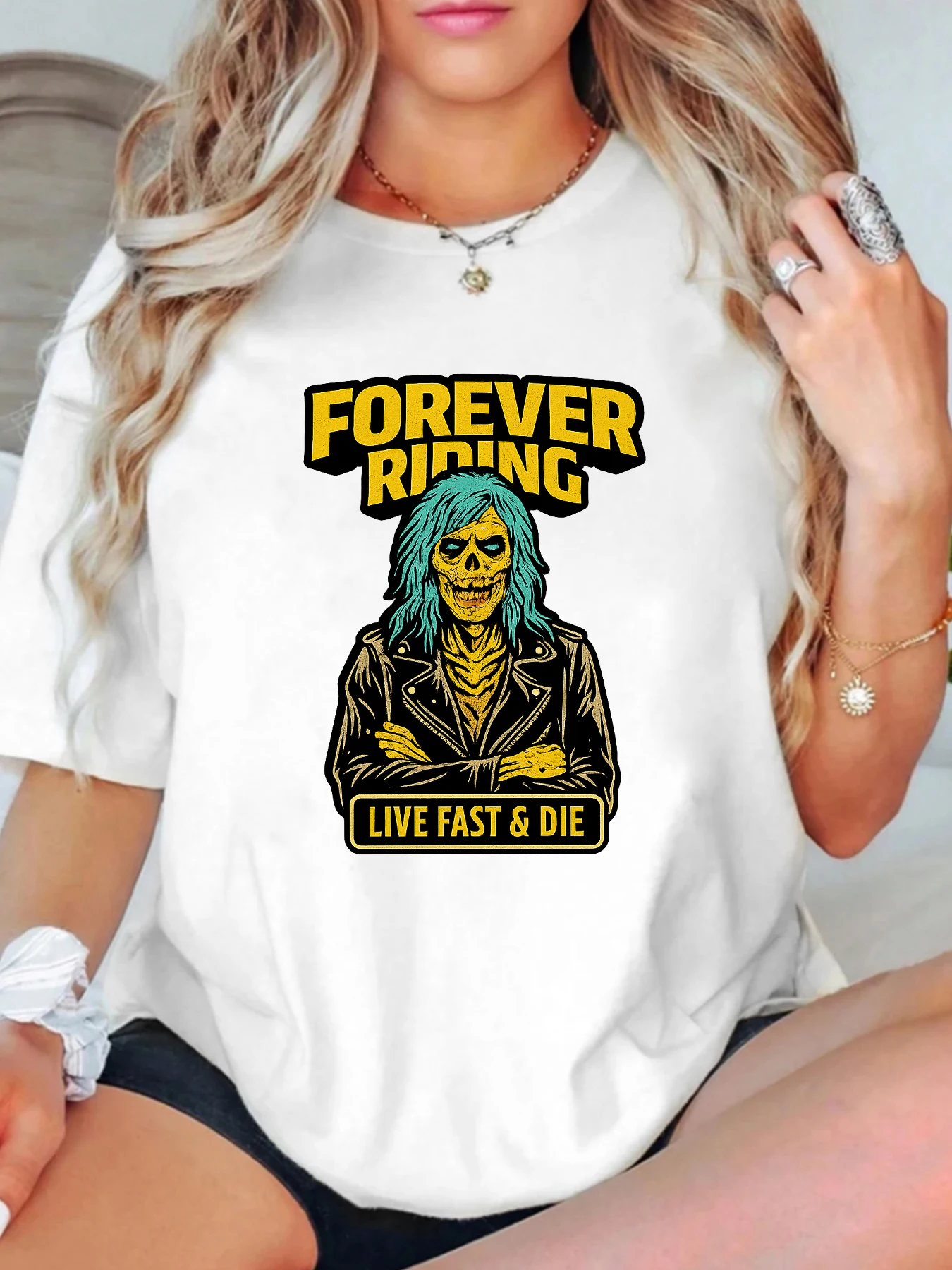 

【WY09562】Женская футболка больших размеров с круглым вырезом и короткими рукавами с эластичными половинными рукавами и модными принтами