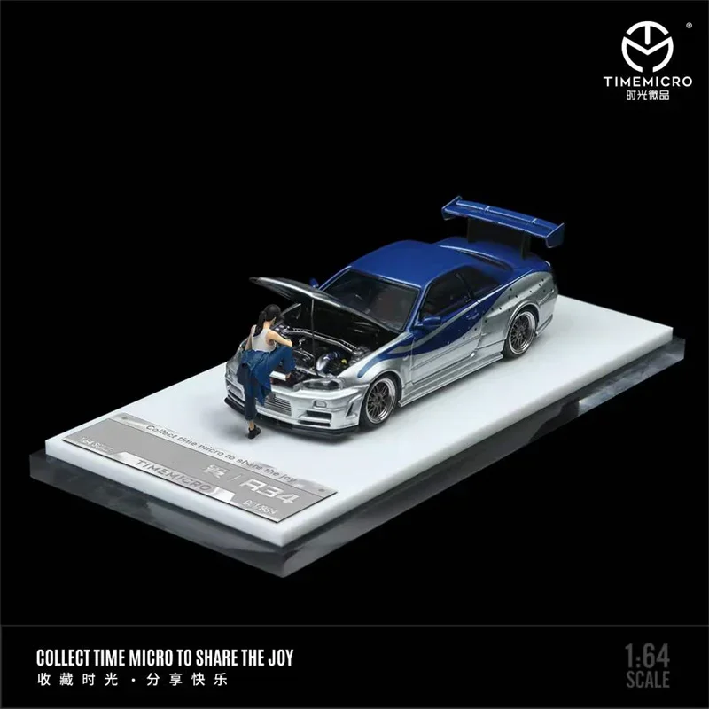 Time Micro 1:64 GTR R34 Dark Gold BBS / Blue Silver Diecast Model Car