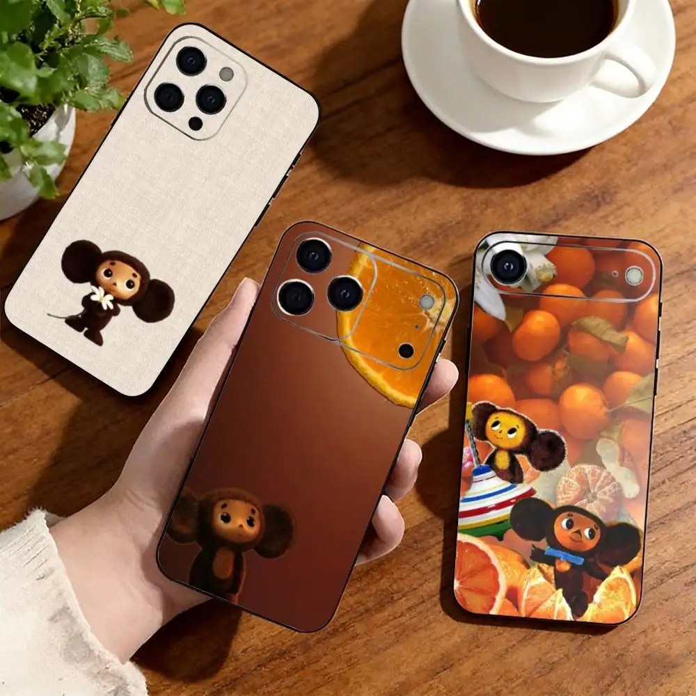 Cartoon C-cheburashka  Phone Case For iPhone17,16,15,14,13,12,11 Plus,Pro Soft Silicone Black Cover