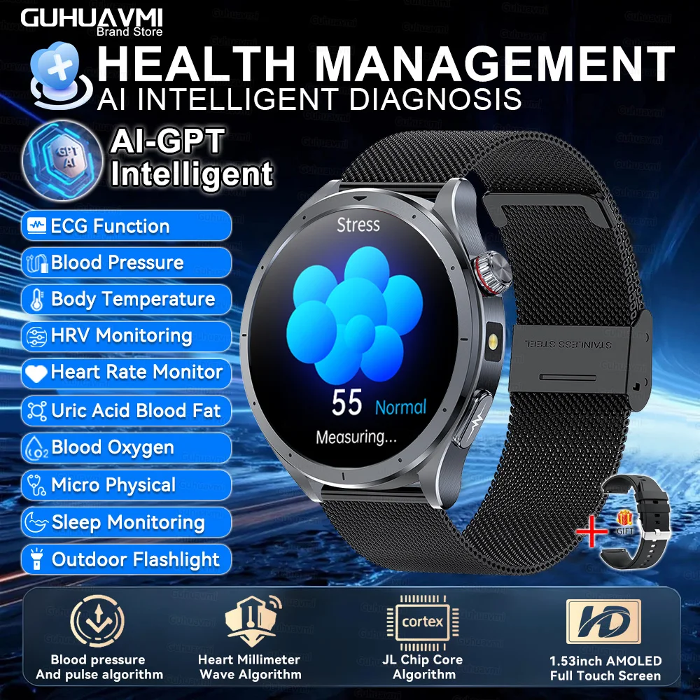 2025 New AI Health Care Accurate detection ECG+PPG SmartWatch Blood Pressure lipids Uric Acid Analysis ChatGPT Health Smartwatch