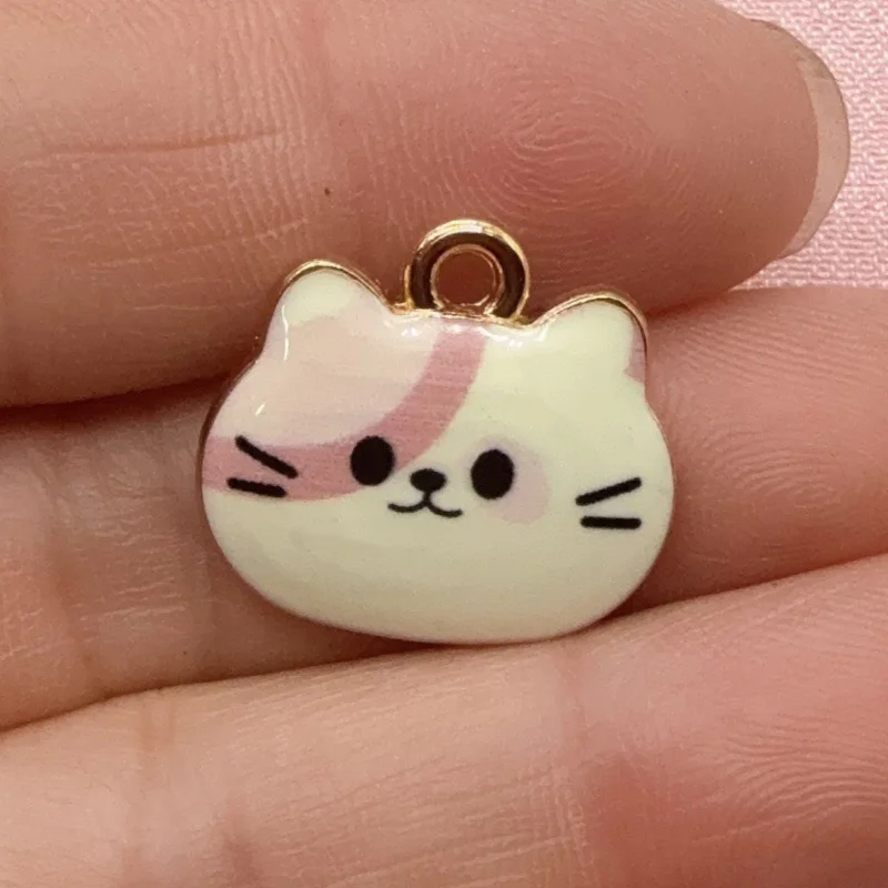 12pcs Printed Cat Head Alloy Drip Oil Pendant, DIY Jewelry Making Earrings, Keychains, Accessories view 5