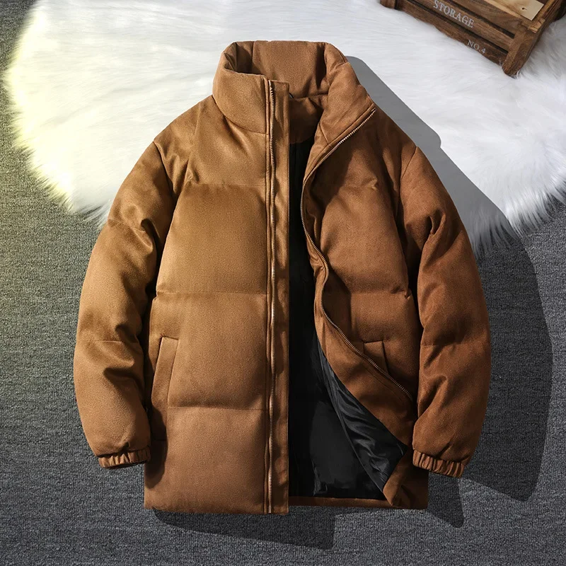 

Suede Parka Jacket Men Puffer Jacket With Cotton Padded Winter Coats Men Streetwear Thicken Warm Coats