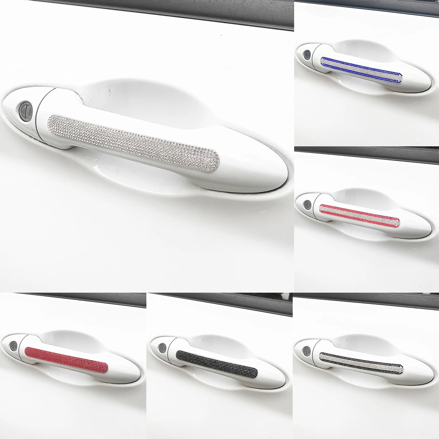 4pcs Beautiful Car Door Anti collision Decoration Sticker, Water Diamond Door Handle Sticker, Scratch Covering, Universal Scratc