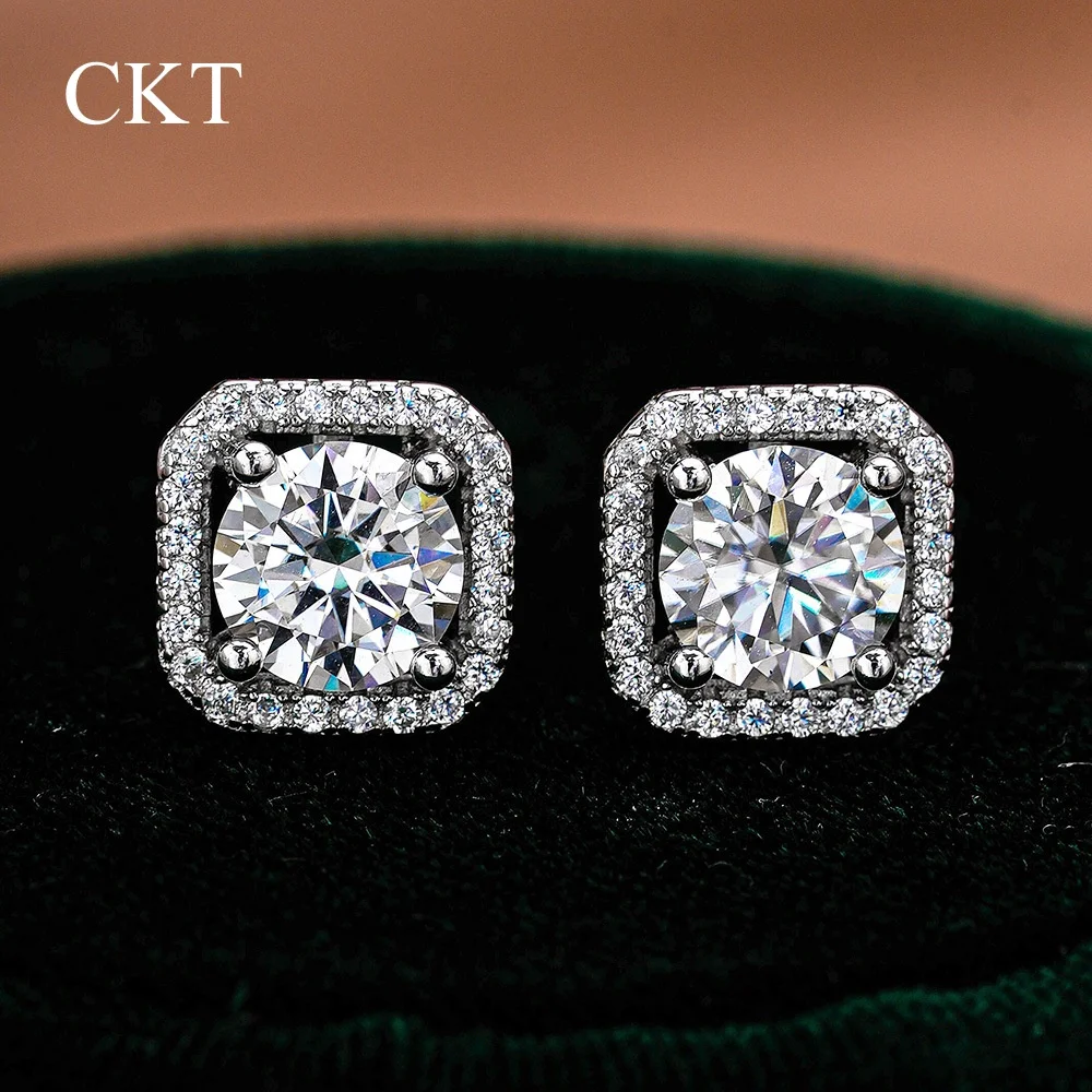 

CKT 18k White Gold 0.5ct/1ct Party Glitter Stud Earrings Stainless Platinum Pt950 Sparkling Gift for Women Wedding Fine Jewelry