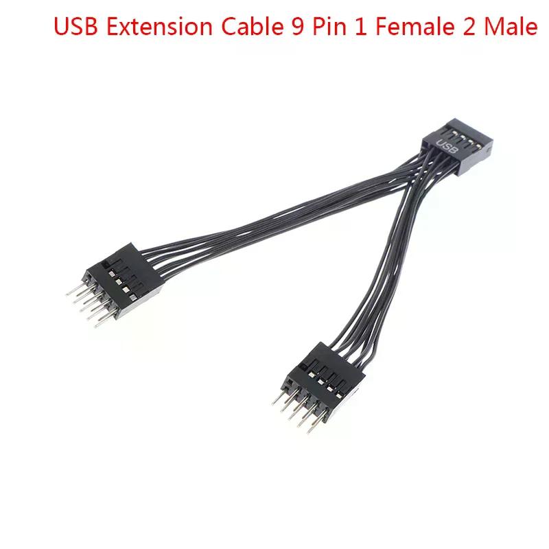 1pc 10cm Computer Motherboard Usb Extension Cable 9 Pin 1 Female to 2 Male y Splitter Audio hd Extension Cable for pc