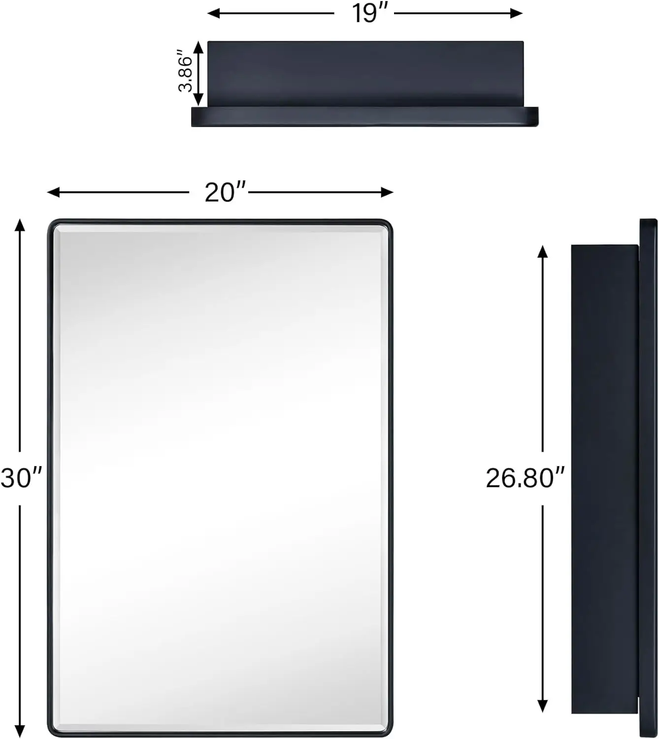 TEHOME do montażu powierzchniowego 20x30 ''czarna szafka na leki łazienkowe z lustrem matowa czarna metalowa rama zaokrąglony prostokąt lekarstwo C