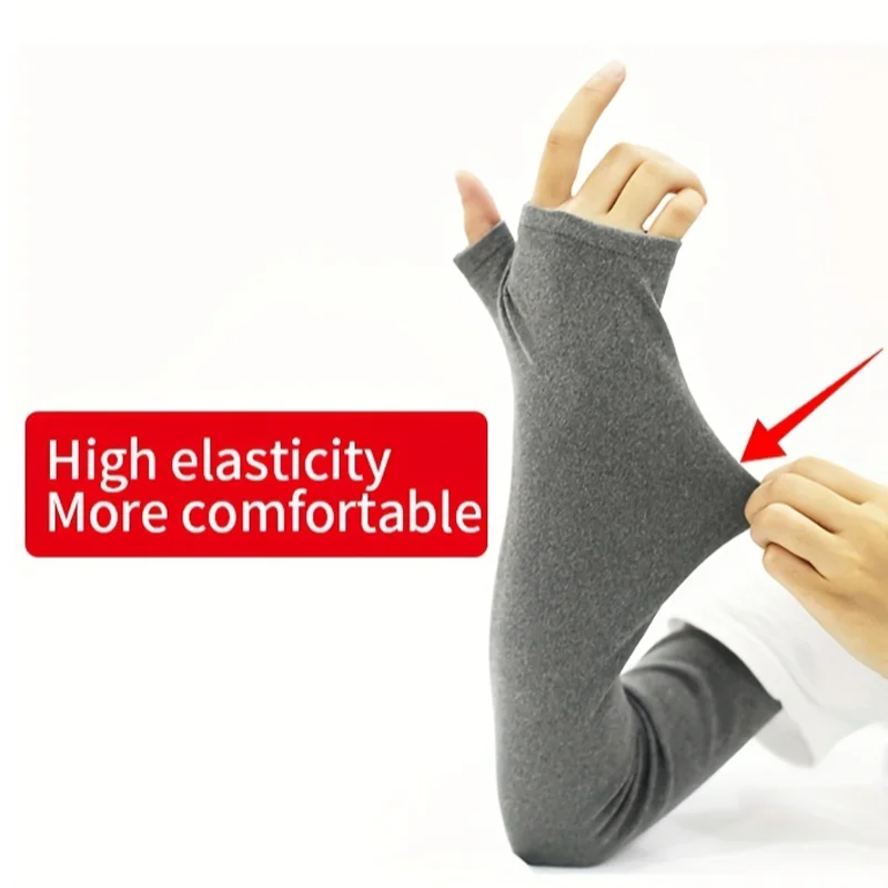 Winter Arm Sleeves Thicken Windproof Stretchy Fingerless Cycling Arm Warmers Thickened Cold‑proof Hiking Driving Arm Sleeves
