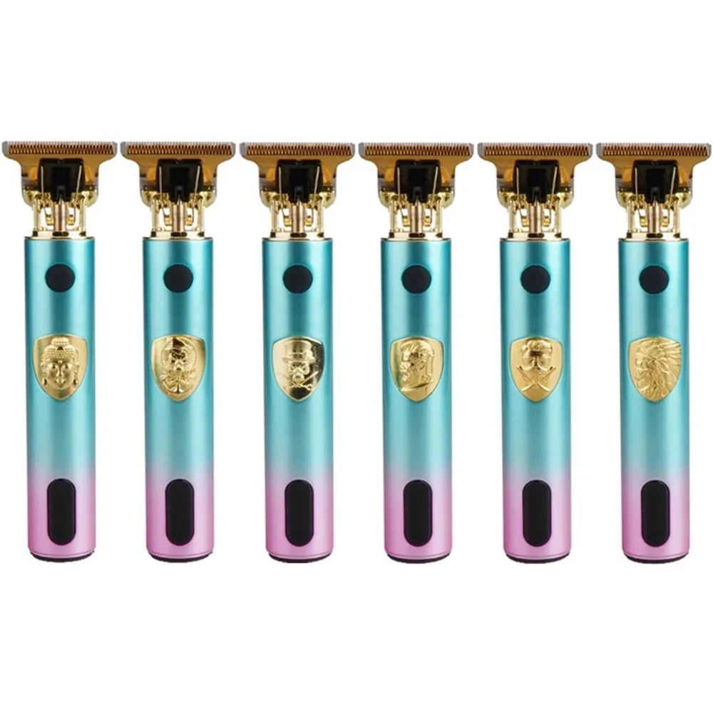 ماكينة تشذيب الشعر الاحترافية T9 للرجال - جسم ملون ناعم الملمس، LED، شفرة حادة، ماكينة قص محمولة