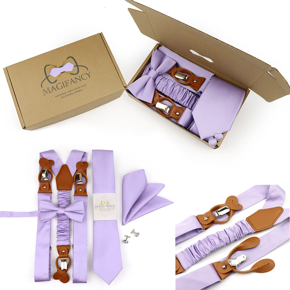 MAGIFANCY 5 قطعة الحمالة 7.5cmTie مجموعة الملونة الصلبة 3.5 سنتيمتر هدفين الرجال البوليستر حكيم السلمون الوردي الزفاف اليومي ملحق هدية #2