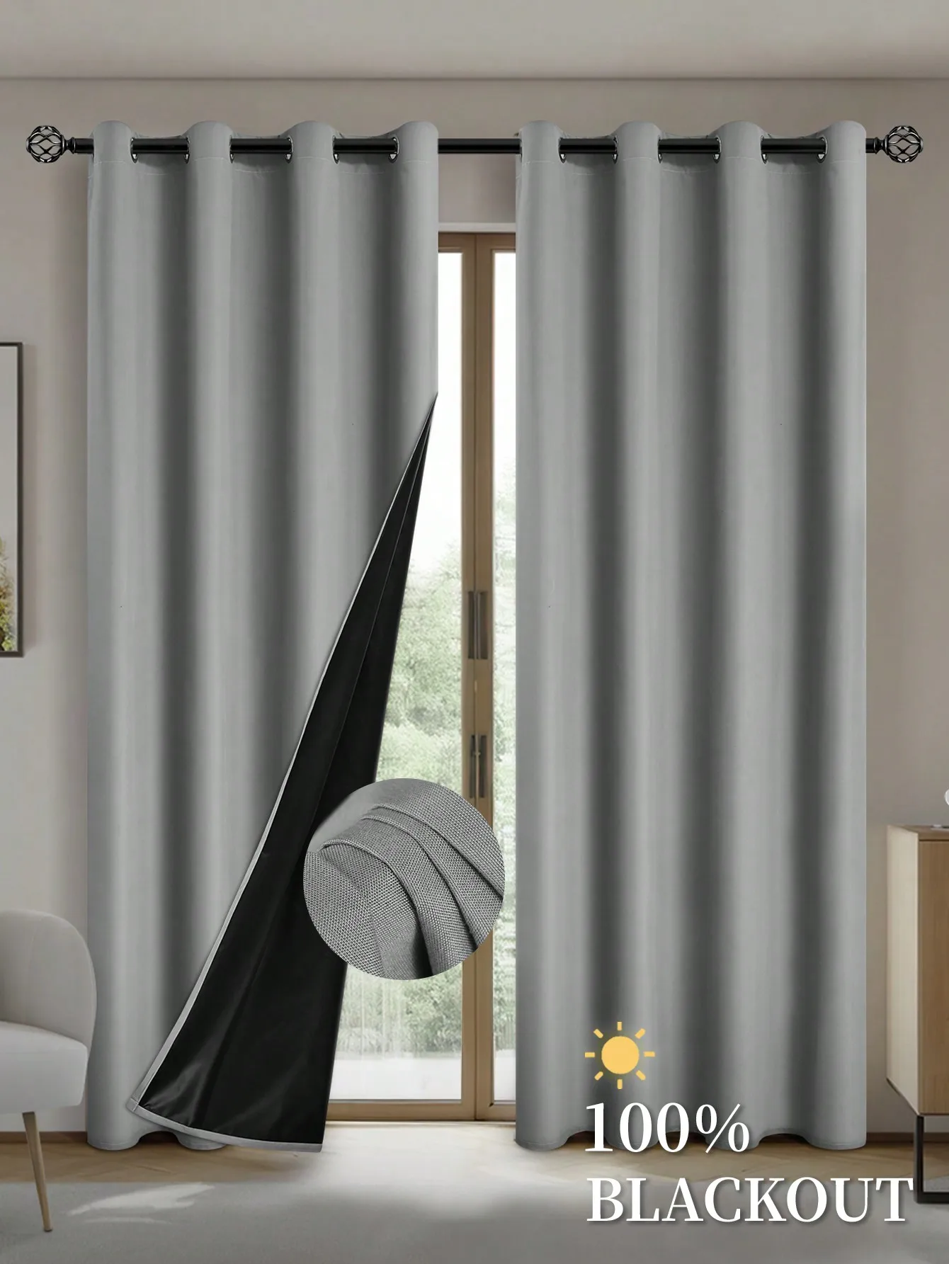 1pc Blackout Curtains with Coated Insulated Lining, Curtains for Living Room, Bedroom, Kitchen, Home Decor, Room Decoration