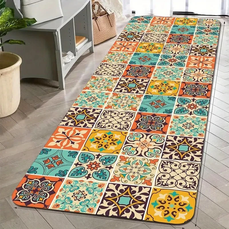 Bohemian Ceramic Tile Ethnic Style Kitchen Floor Mat Home Decor Corridor Balcony Laundry Room Rugs Bathroom Anti-slip Doormat