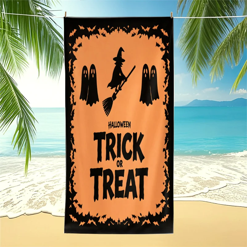 Vintage Halloween Print Beach Towel Funny Crow Owl Ghost Pumpkin Bath Towel Cozy Quick Dry Travel Swim Towels Decor Holiday Gift