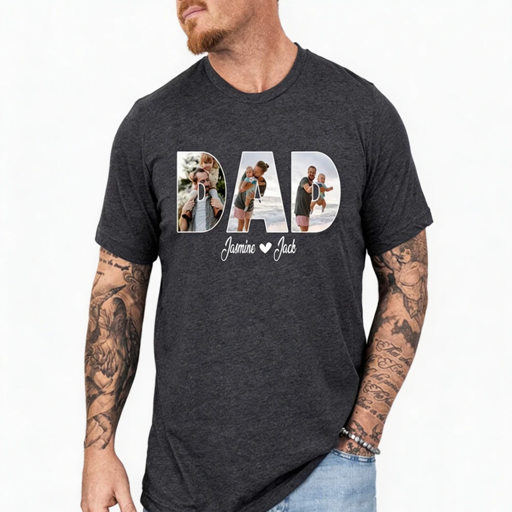 

Custom Photo Dad Tshirt Fathers Day Gift Idea Dad Birthday Present Shirt With Kids Names Cool Tee Gift For Husband Daddy