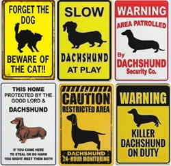 Vintage Decorative Metal Tin Sign Caution Restricted Area Dachshund 24 Hour Monitoring Warning Decorative Metal Plate 8x12 Inch