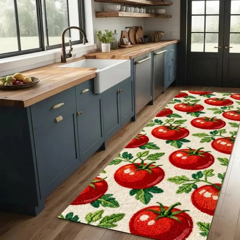 VIKAMA Cute Tomato Kitchen Mat Set, Non-Slip Washable Floor Mat, Farmhouse Rustic Vegetable Decor Rug for Home