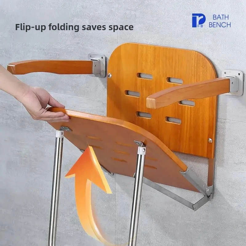 Wall Mounted Folding Shower Chair - Elderly &Pregnant Women Bath Seat Space-Saving Foldable Bathroom Stool with Anti-Slip Design