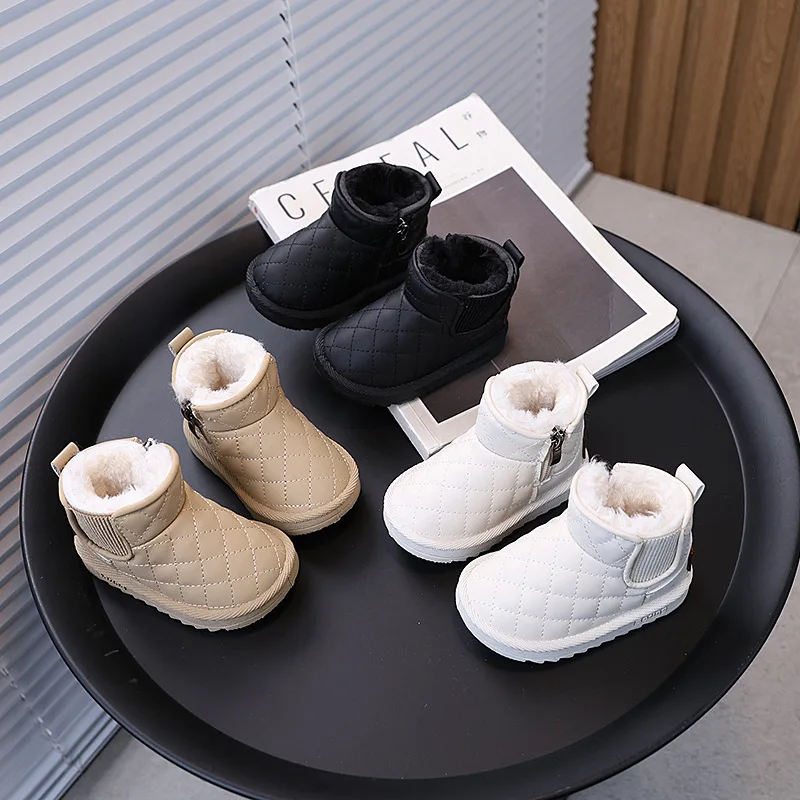 Children Winter Cold-Proof Insulated Cotton Shoes Boys Girls Fleece-Lined Non-Slip Short Boots Baby Outdoor Snow Boots Casual