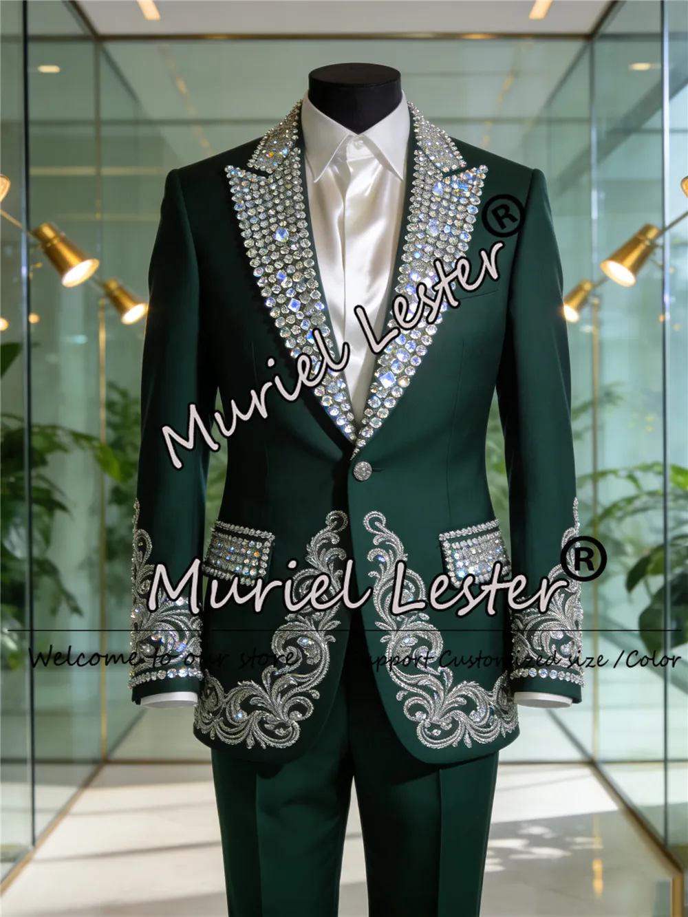 Luxury Jewelry Stones Suit Women Single Breasted Lady Blazers Customized Bride's Mother Dress Formal Party Tuxedos 2 Pcs Outfits