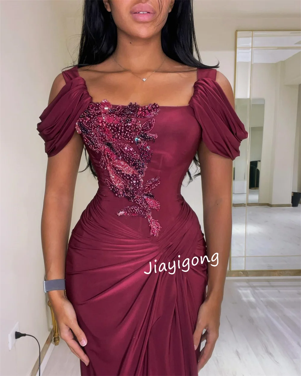 Personalizado de alta qualidade chiffon lantejoulas padrão em linha reta pescoço quadrado vestidos longos vestidos de noite brilho formal