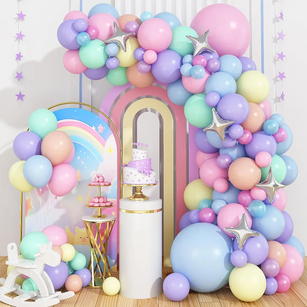 Juego de guirnalda de arco, globos de fiesta, colores pastel, rosa, Morado, azul, amarillo, verde, Arco Iris, guirnalda de globos, decoración de fiesta de cumpleaños, boda, Baby Shower, niña y mujer
