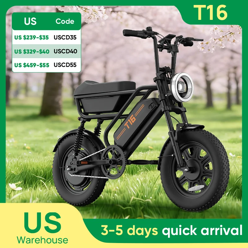 

URLIFE Electric Bike 1000W 48V 15.6Ah Battery 16X3" Fat Tire 28MPH 100Mi Range 7-Speed Gears Adult Moped Free Shipping