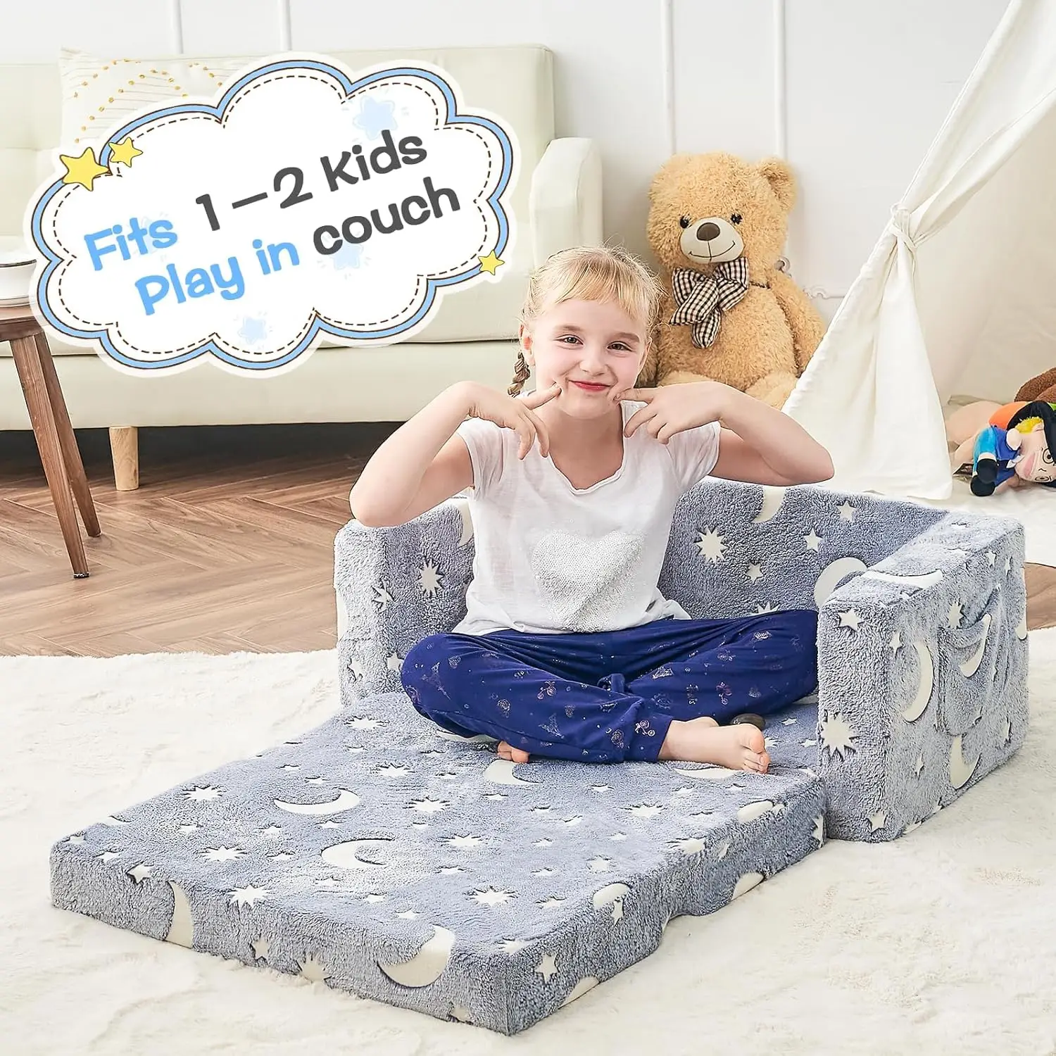 Canapé Pliant 2 en 1 pour Enfant, Chaise Extra Douce, Brille dans la Nuit, pour Salle de Jeux