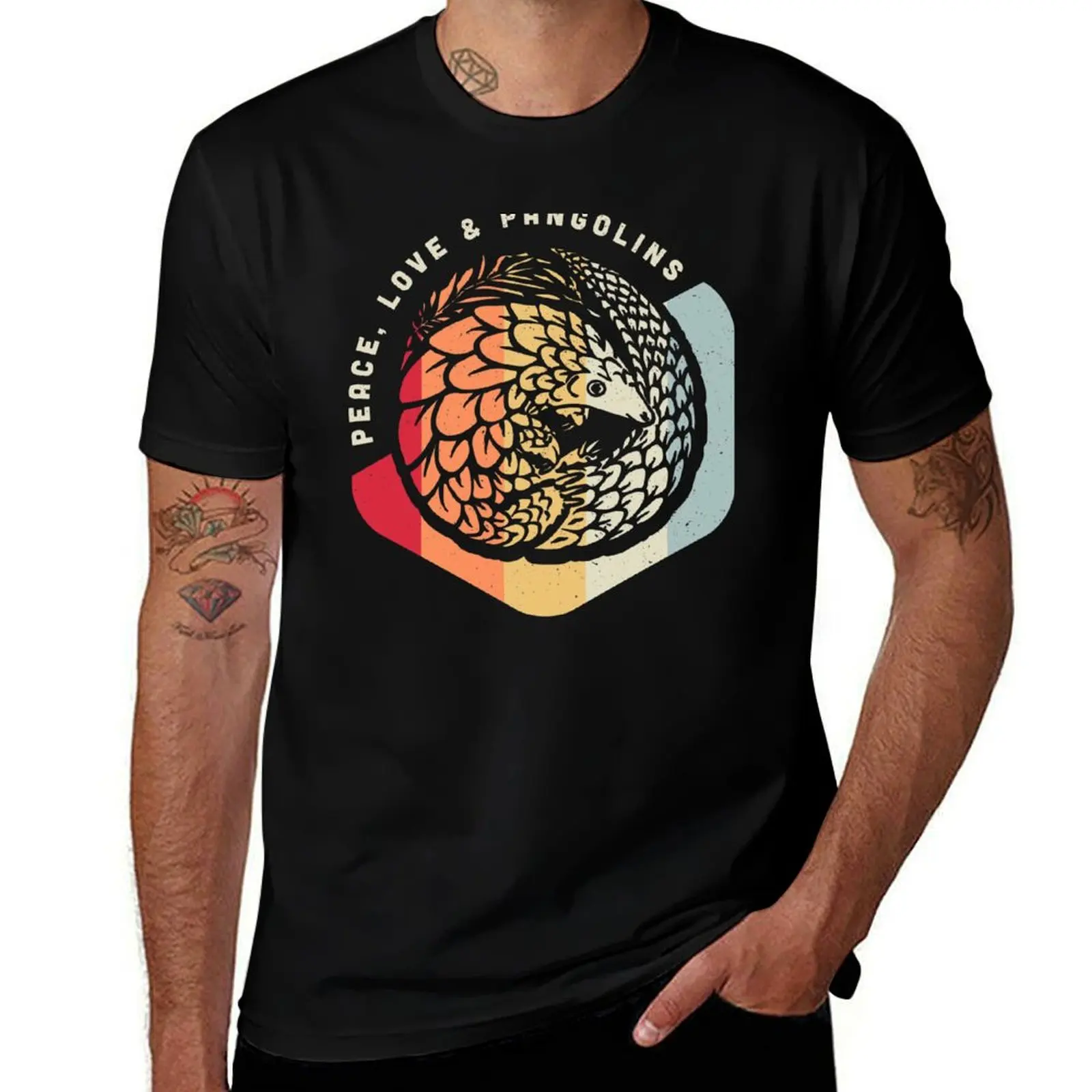 Peace, Love & Pangolins - Vintage Geometric Design T-Shirt Casual Daily Graphic Tee