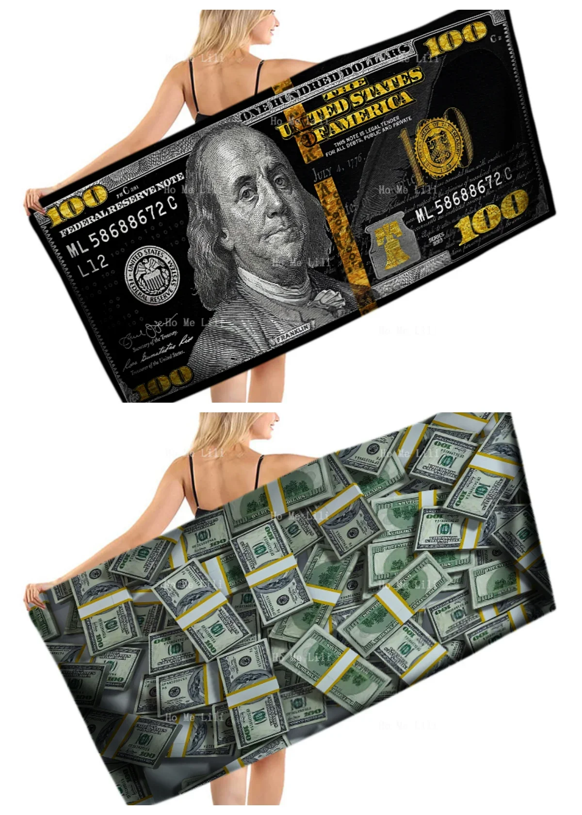 A Modern Art Painting Depicting The Portrait Of Founding President Benjamin Franklin On The 100 Dollar Bill  Sports Towel