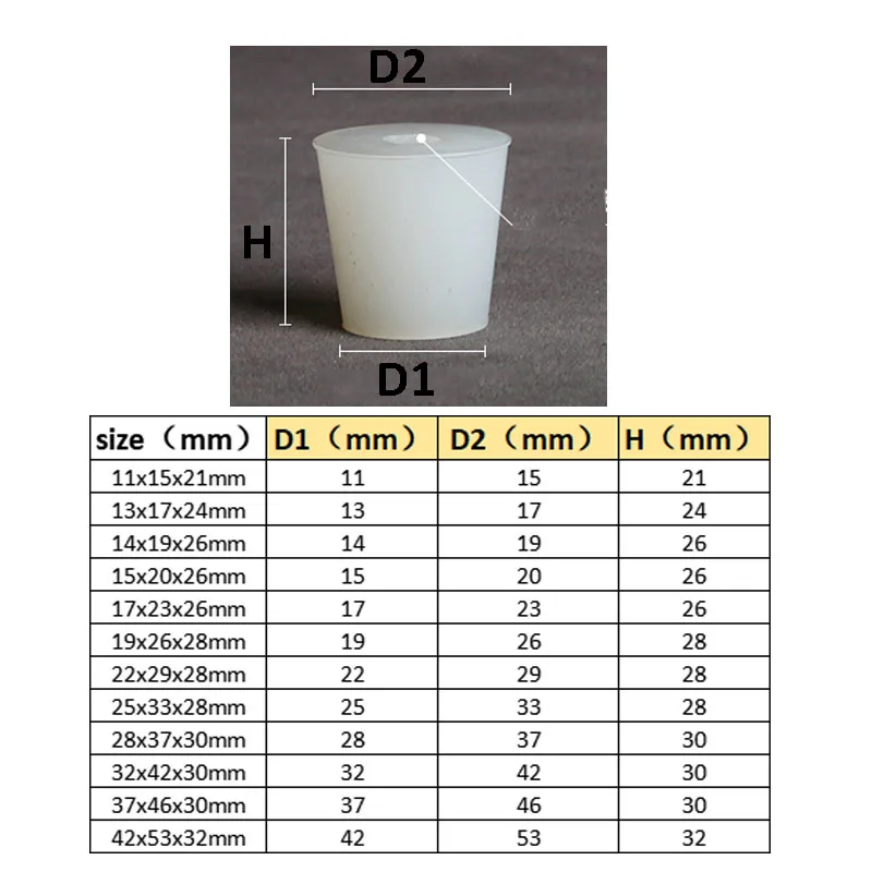 Tapón cónico de goma de silicona para fermentación de vino, tapón de grado alimenticio con orificio para válvula de bloqueo de aire, burbujeador,