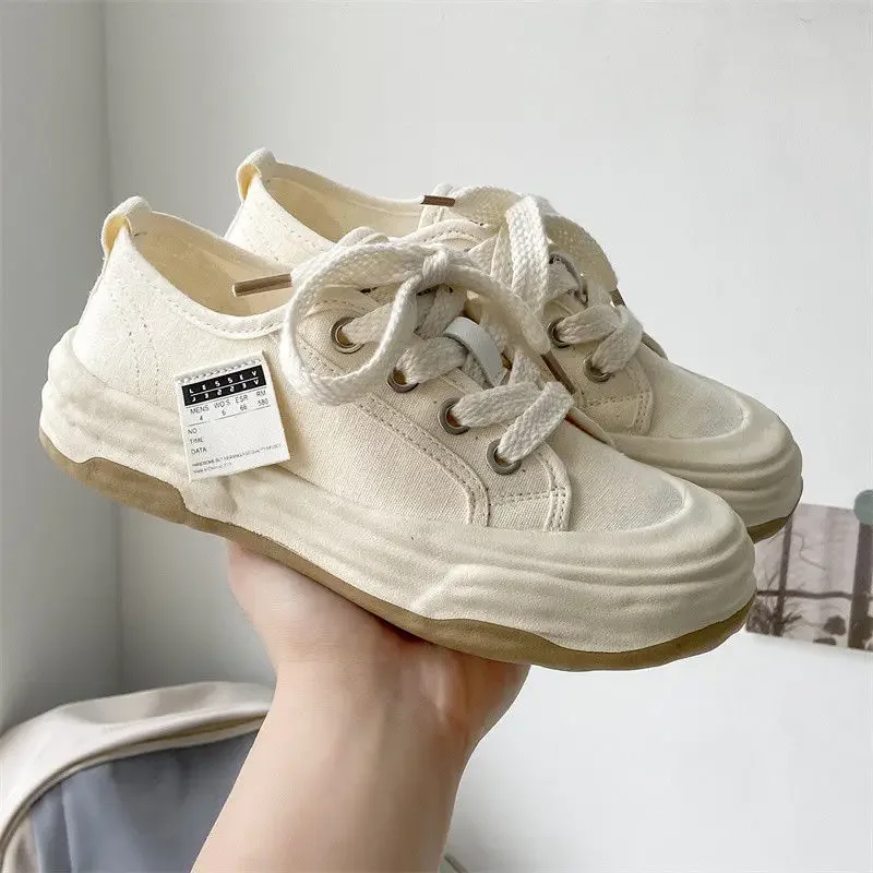 Canvas Flat Black Ladies Shoes Off White Women Footwear Lace Up With Promotion Hot Daily Routine Urban A New Arrival 2024 Korean