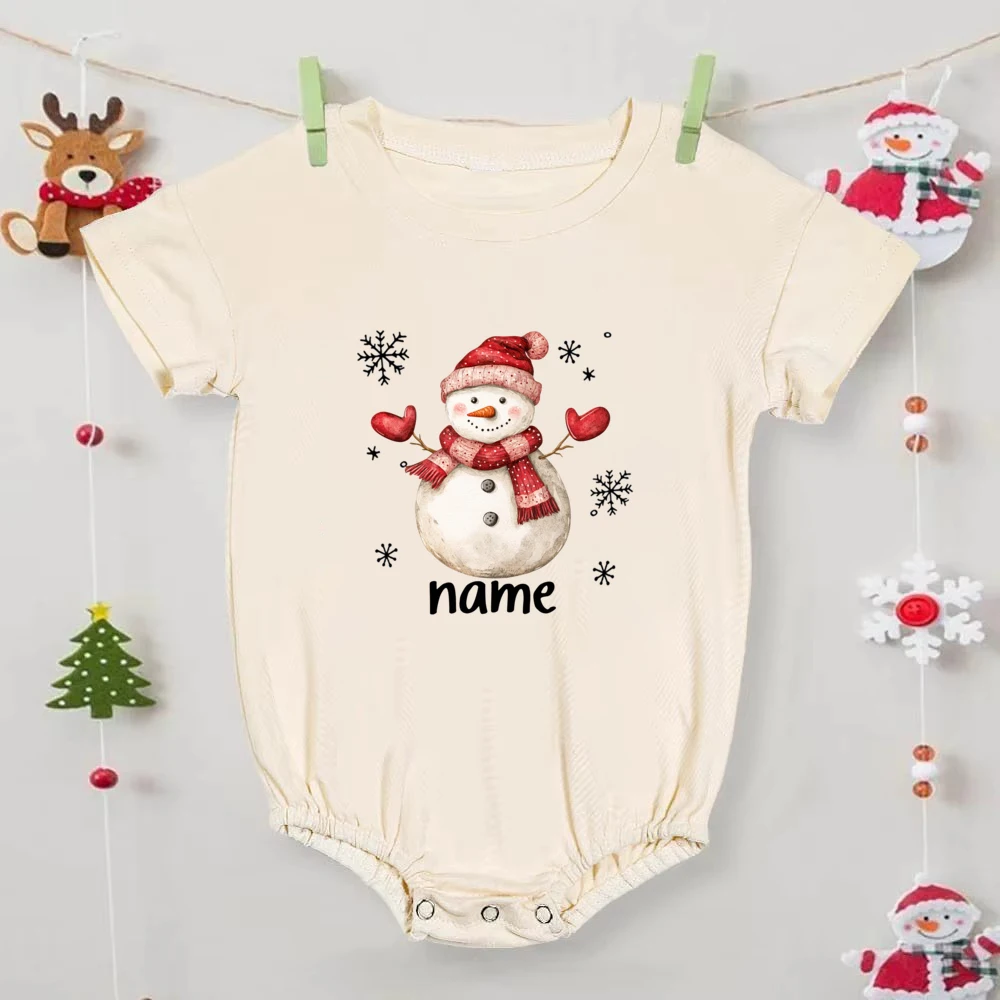 سانتا كلوز طباعة ارتداءها اسم مخصص الطفل البيج فقاعة ارتداءها الأطفال قصيرة الأكمام طفلة الصبي ارتداءها