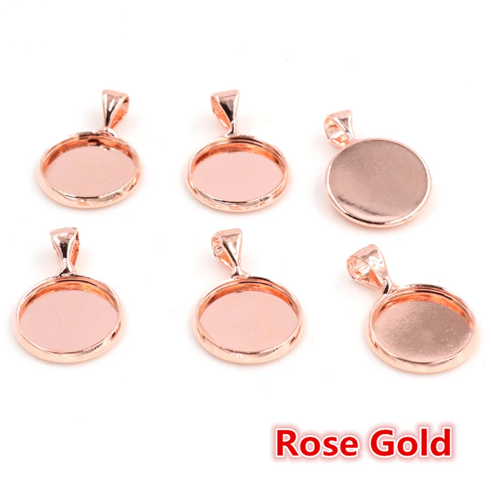 20pcs 12mm Inner Size Silver Gold Rhodium Plated Brass Material Simple Style Cabochon Base Cameo Setting Charms Pendant Tray