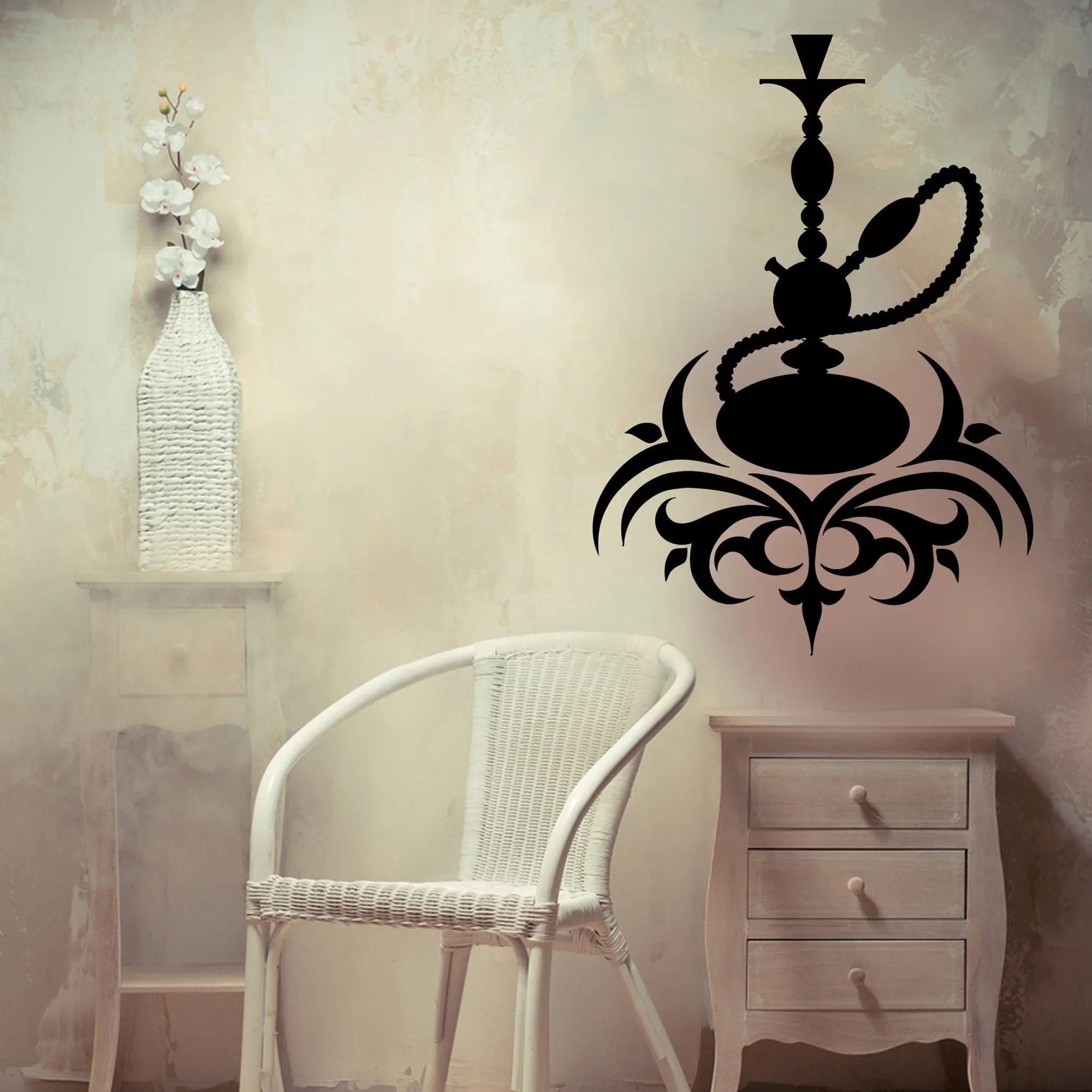 Hookah Sign Wall Decal Arabic Style Smoking Wall Decals Waterproof Vinyl Stickers Home Decor for Living Room Cafe Hotel G510