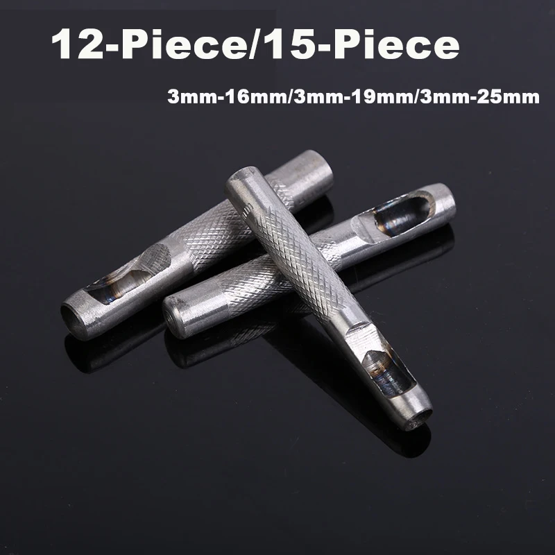 

12/15-Piece Hollow Leather Punch Set 3mm-16mm/3mm-19mm/3mm-25mm Includes Storage Pouch for Leatherworking and Gasket Making