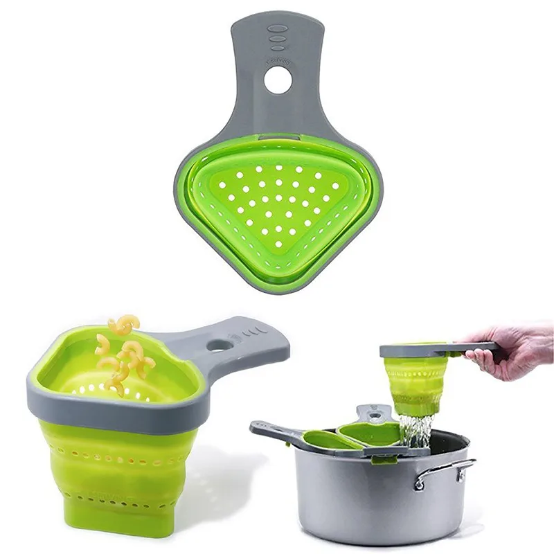 

Folding Collapsible Silicone Colander Strainer Kitchen Fruit Filter Basket Small Items Gadgets