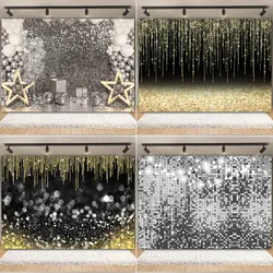 Gold Silver Glitter Photography Backdrop Disco Fantasy Black Golden Shiny Sequin Photo Backgrounds Birthday Party Wedding Props