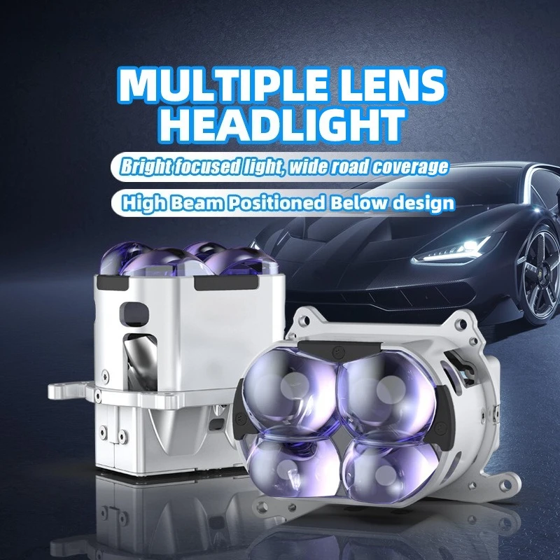XTG C4S 3 Inch Matrix Bi LED Projector Lens 4 LED Chips Dual Beam Short Version Silver High Bright Car Headlight Retrofit Lamp