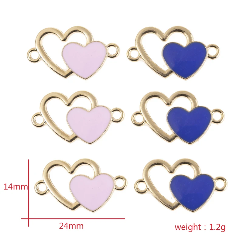 HEYUYAO 10pcs/loth 24*14MM Double Heart Enamel Charms Connector DIY Necklaces Bracelet for Jewelry Making Accessories